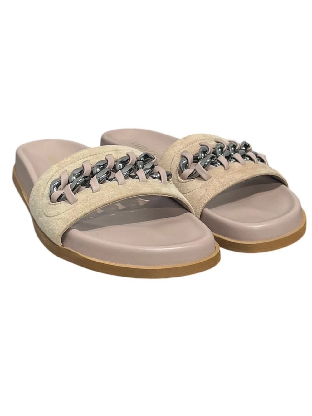 Valentino Garavani Beige and Nude Chain-Trim Slide Sandals